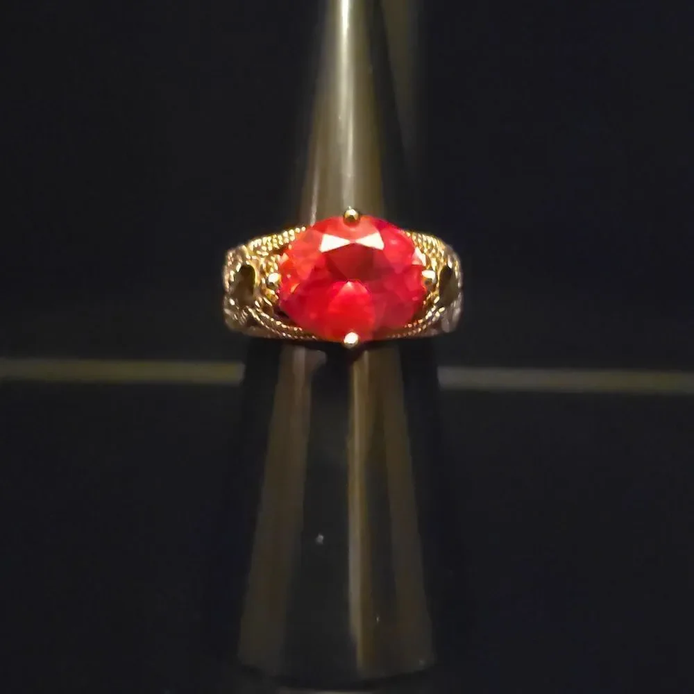 24k Gold Plated 925 Sterling Silver Ring!Elegant FILAGREE Design Garnet.